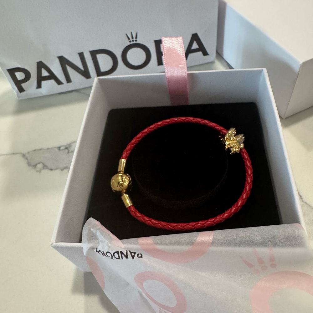 Pandora Red Leather Bracelet with Dragon Charm